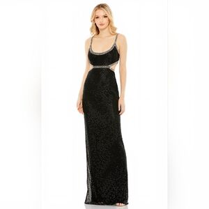 Mac Duggal Elegant Black Sequin Dress With Back Cut Out, Size 12